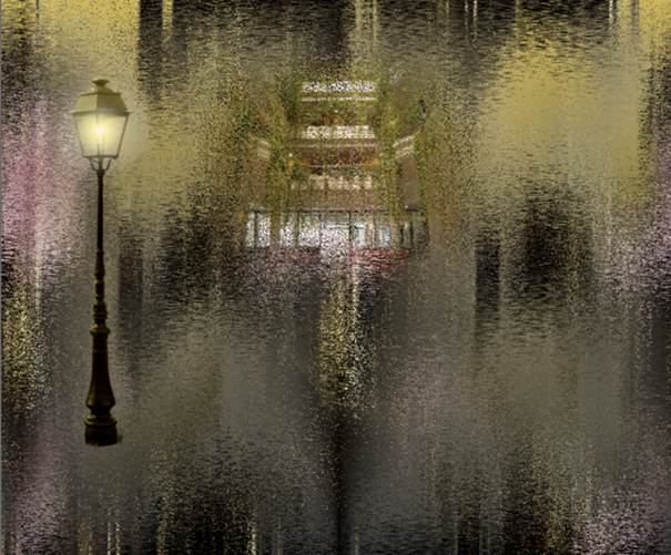 Afbeelding met water, reflectie, regen, kunst  Automatisch gegenereerde beschrijving